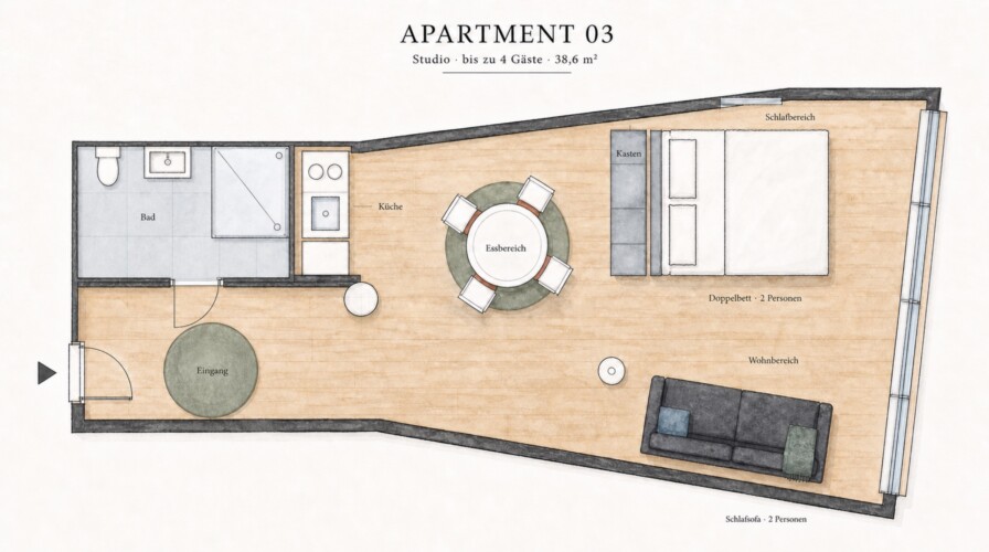 Draupromenade 12 Villach – Top 3 Drau – hand-drawn floor plan of the apartment