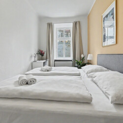 Bedroom furnishings with mirror and wardrobe in Vienna Altbau apartment