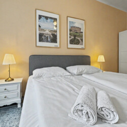 Kitchen counter with stove, oven and ample workspace in Vienna short-term rental